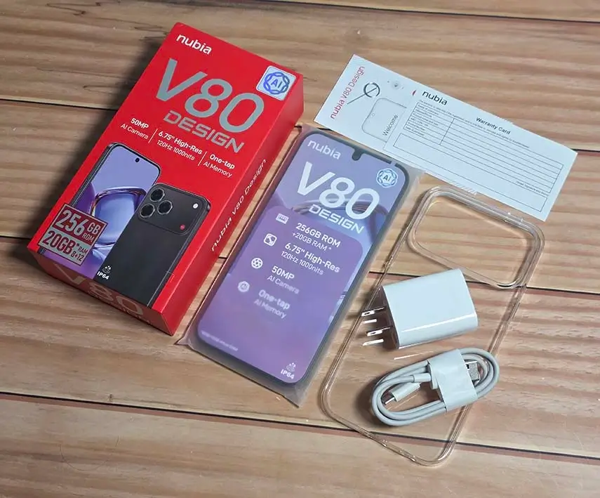 Junger Erwachsener nutzt ein Nubia V80 Design Smartphone in der U-Bahn einer deutschen Stadt; Fokus auf Gerät, unscharfe Fahrgäste im Hintergrund, realistische Street-Photography in hoher 4K-Detailtreue.