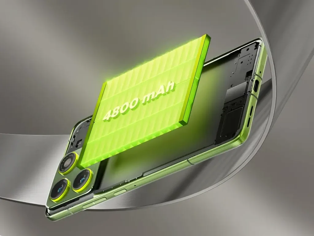 Motorola Edge 70 mit 4800-mAh-Akku in schlankem Gehäuse, visuelle Darstellung der langen Laufzeit, ergänzt durch Icons für 68-W-Schnellladen und 15-W-Wireless-Charging; Fokus auf Effizienz und alltagstaugliche Nutzung unterwegs.