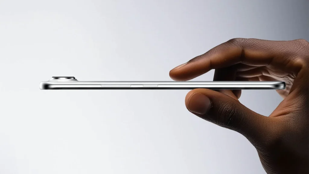 Ultraflaches Tecno Slim 5G Smartphone in modernem Design, das dünner ist als viele aktuelle Flaggschiff-Modelle.