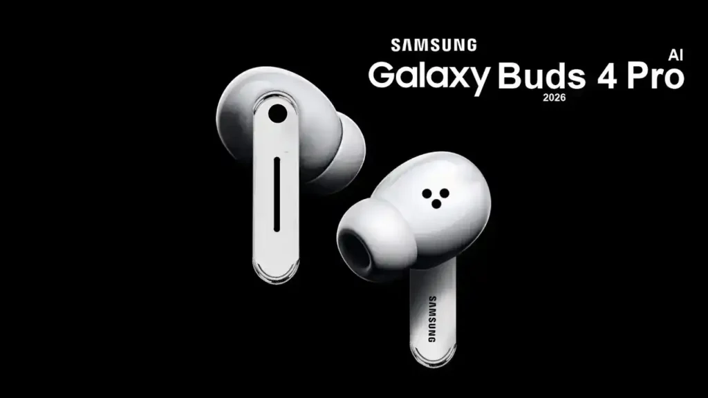 Vergleichsgrafik: links Galaxy Buds 3 Pro mit kantigen Stems und Blade-Light-Elementen, rechts Galaxy Buds 4 Pro mit flacheren, dezenteren Stems; beide vor neutralem Hintergrund für klares Design- und Formfaktor-Vergleich.