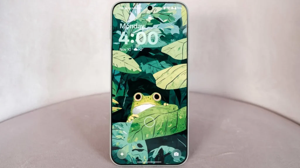 Makroaufnahme des OnePlus 15-Displays bei 165 Hz LTPO AMOLED, klare Darstellung bei Sonnenlicht, flüssige Bewegung und OxygenOS 16-Icons sichtbar, Fokus auf Helligkeit und Anti-Glare-Effekt.