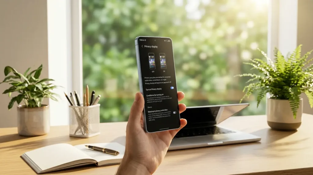 Das innovative Privacy Display des Samsung Galaxy S26 Ultra schützt mit Flex Magic Pixel effektiv vor fremden Blicken.