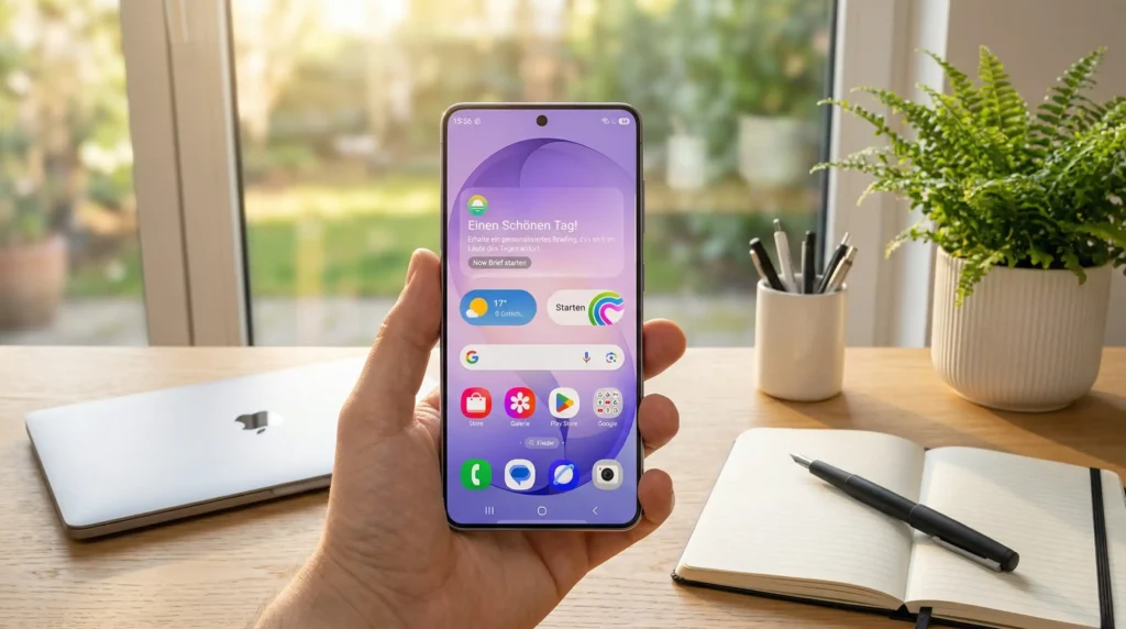 Das 6,3 Zoll große AMOLED-Display des Samsung Galaxy S26 beweist im Test seine hohe Helligkeit bei Sonnenlicht.